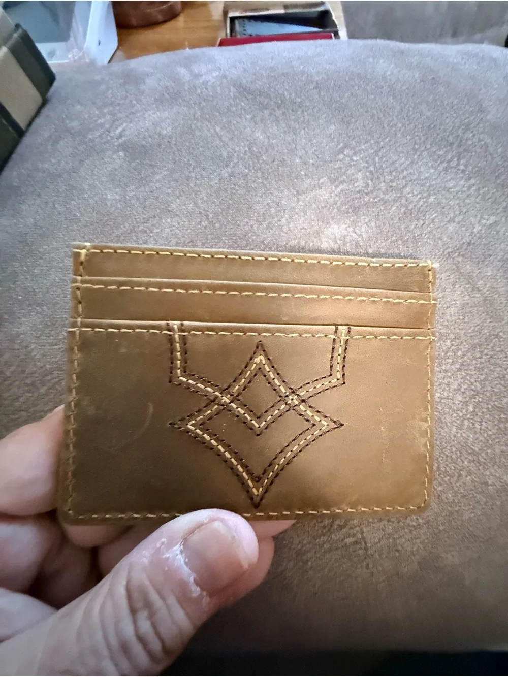Justin Boots Brown Genuine Leather Card Wallet with Decorative Stitching